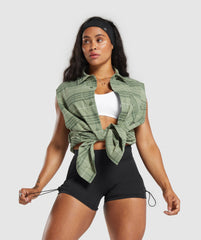 Check Sleeveless Shirt Natural Sage Green