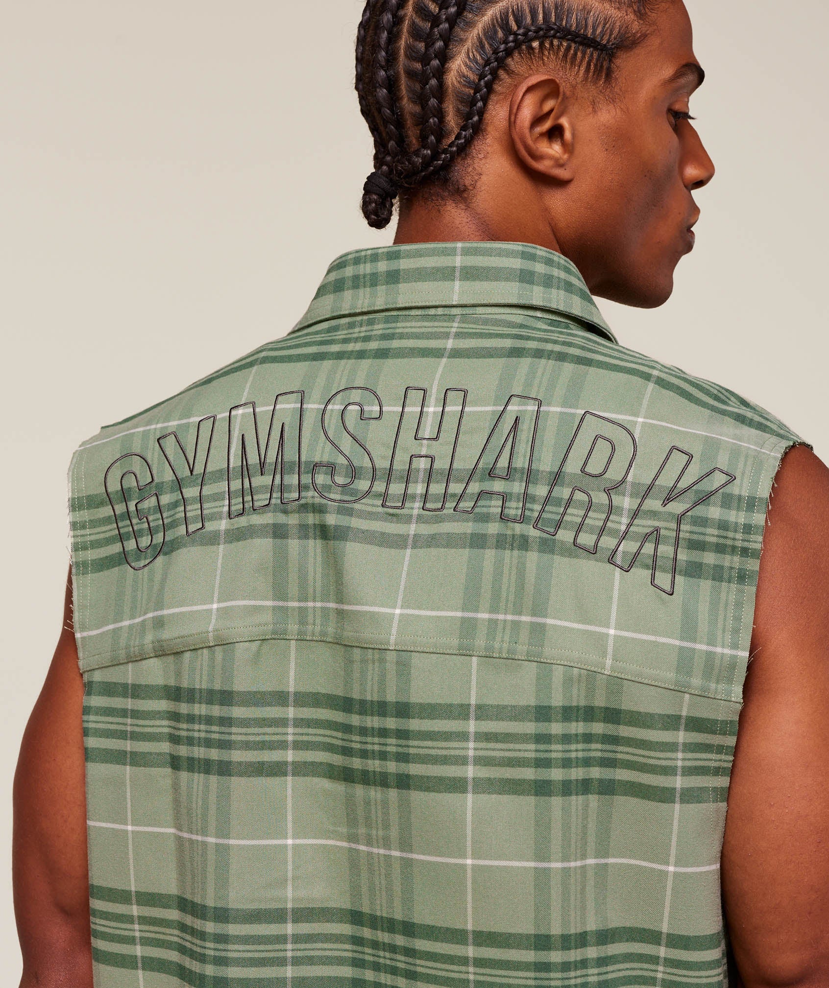 Check Sleeveless Shirt Natural Sage Green