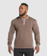 Heavyweight Woven Collar Henley Soft Brown