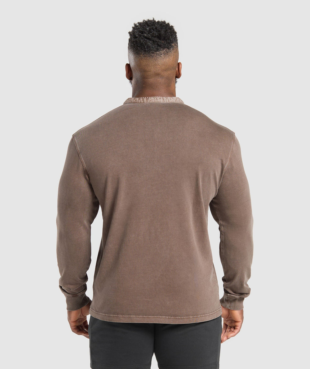 Heavyweight Woven Collar Henley Soft Brown