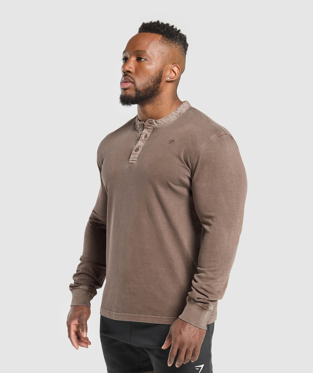 Heavyweight Woven Collar Henley Soft Brown