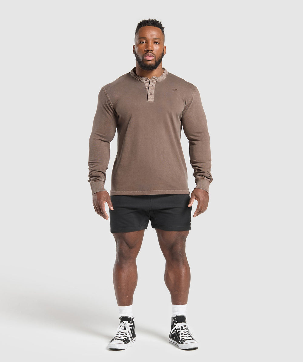 Heavyweight Woven Collar Henley Soft Brown