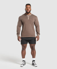 Heavyweight Woven Collar Henley Soft Brown