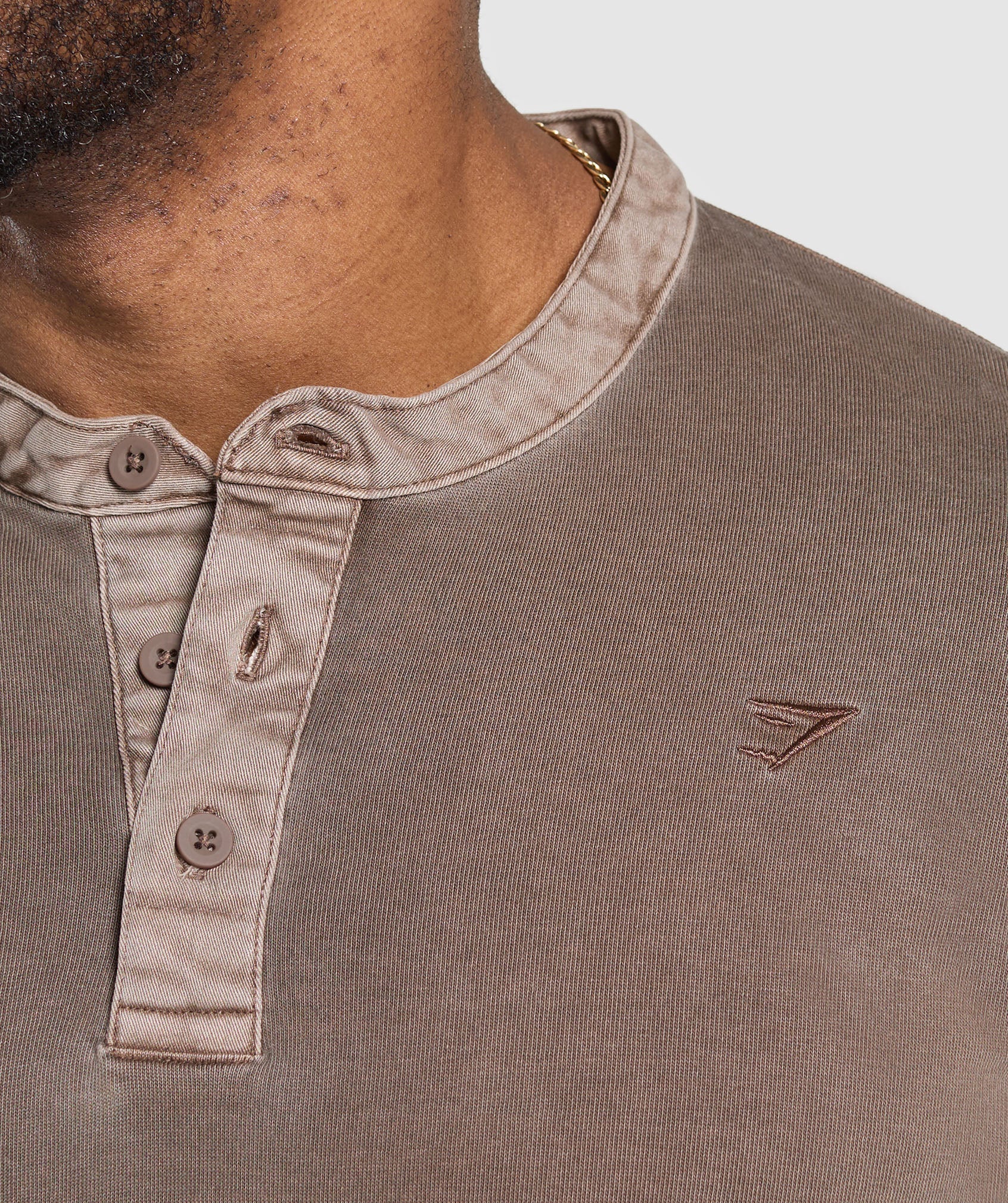 Heavyweight Woven Collar Henley Soft Brown