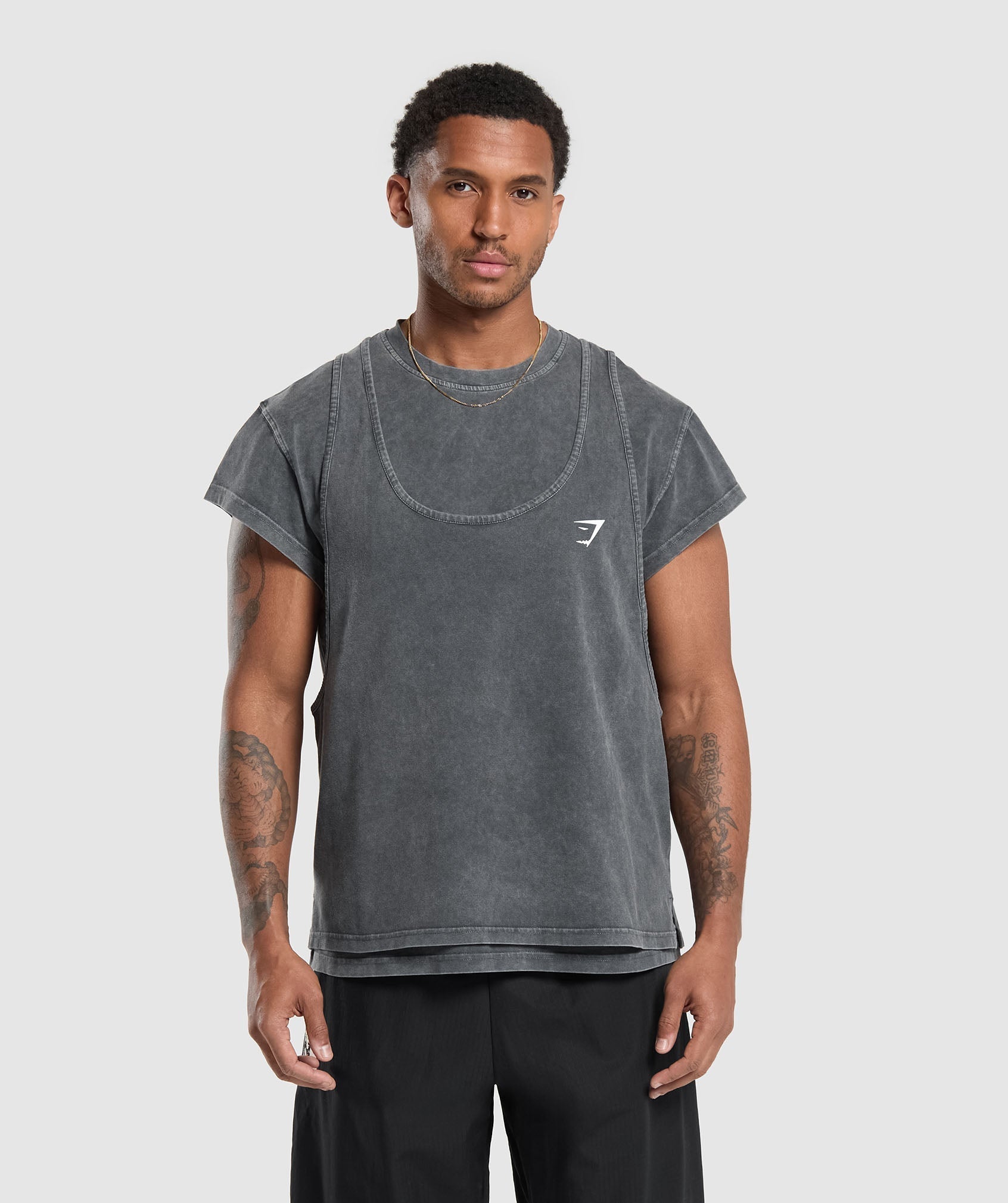 Washed Double Layer T-Shirt Black