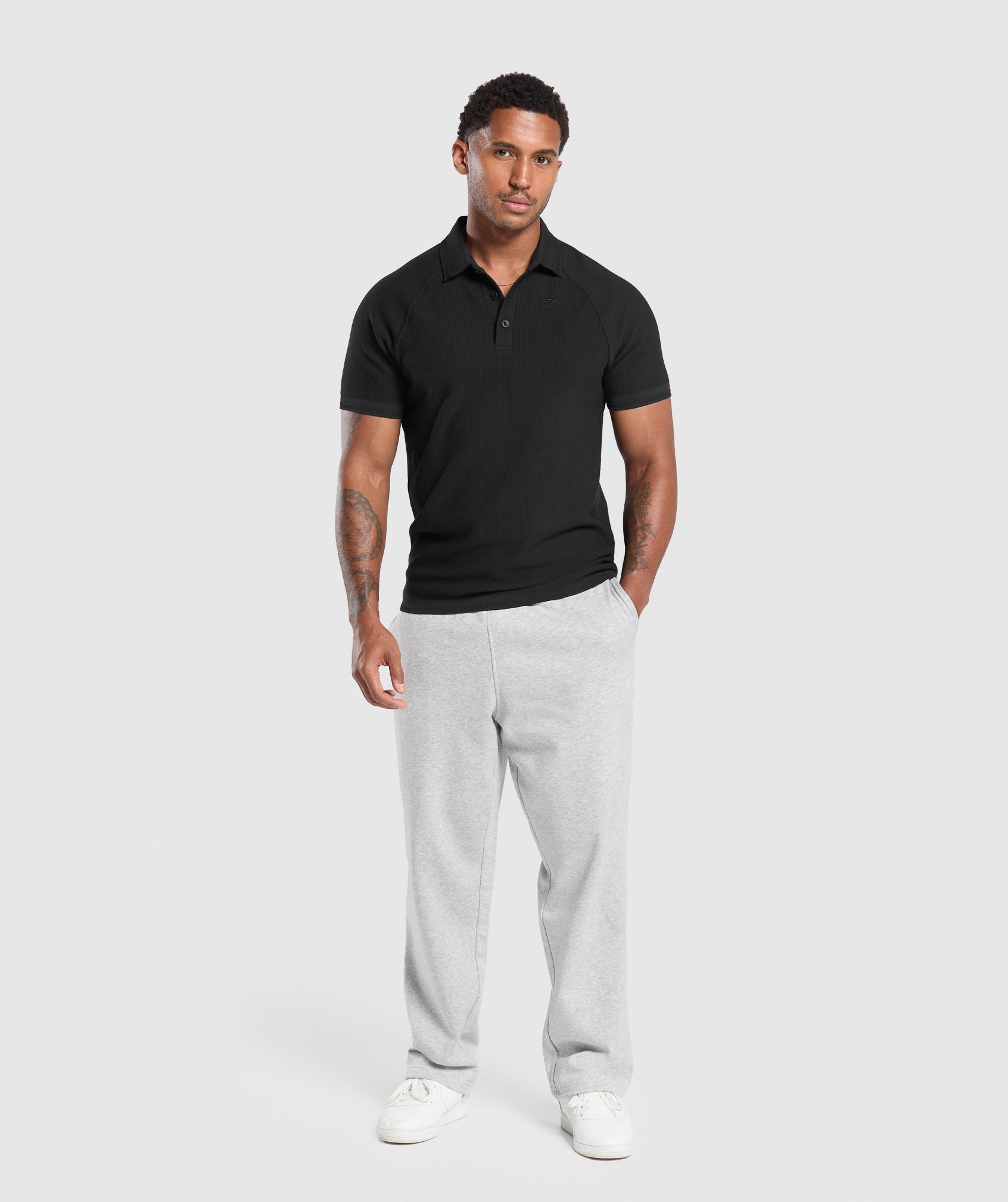 Waffle Polo Shirt Black