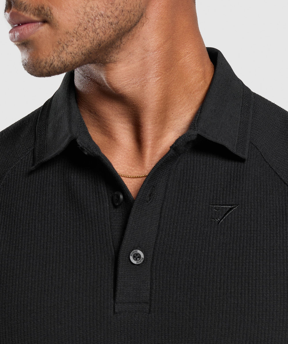 Waffle Polo Shirt Black