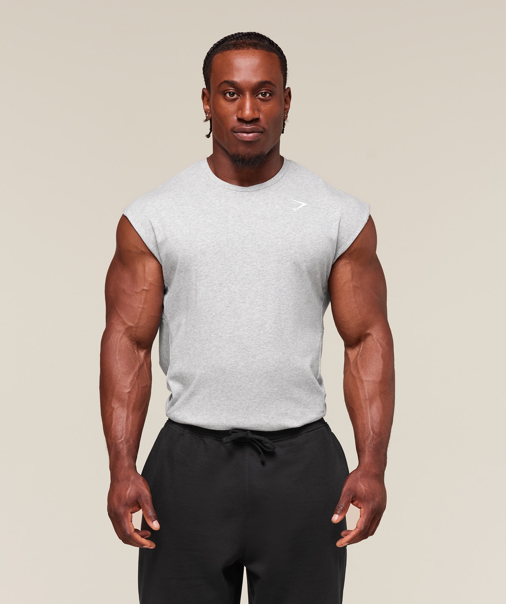 React Cut Off Tank Light Grey Core Marl