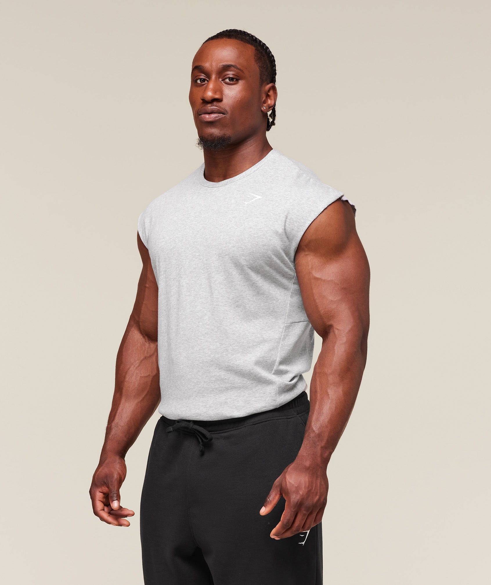 React Cut Off Tank Light Grey Core Marl