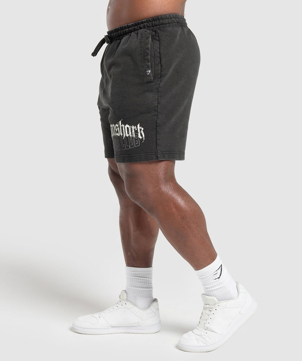 Distressed Graphic 7" Shorts Black Acid Wash