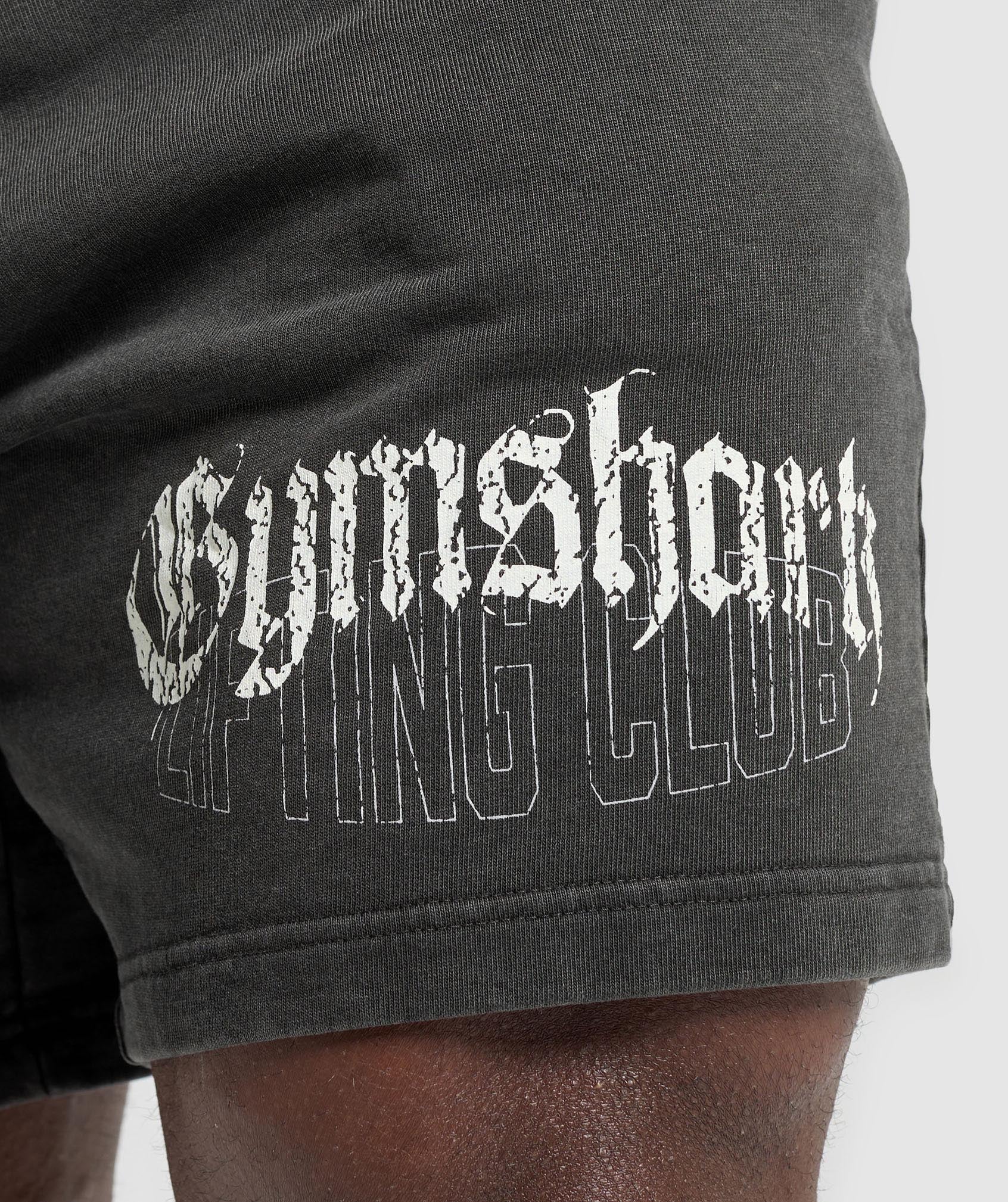 Distressed Graphic 7" Shorts Black Acid Wash