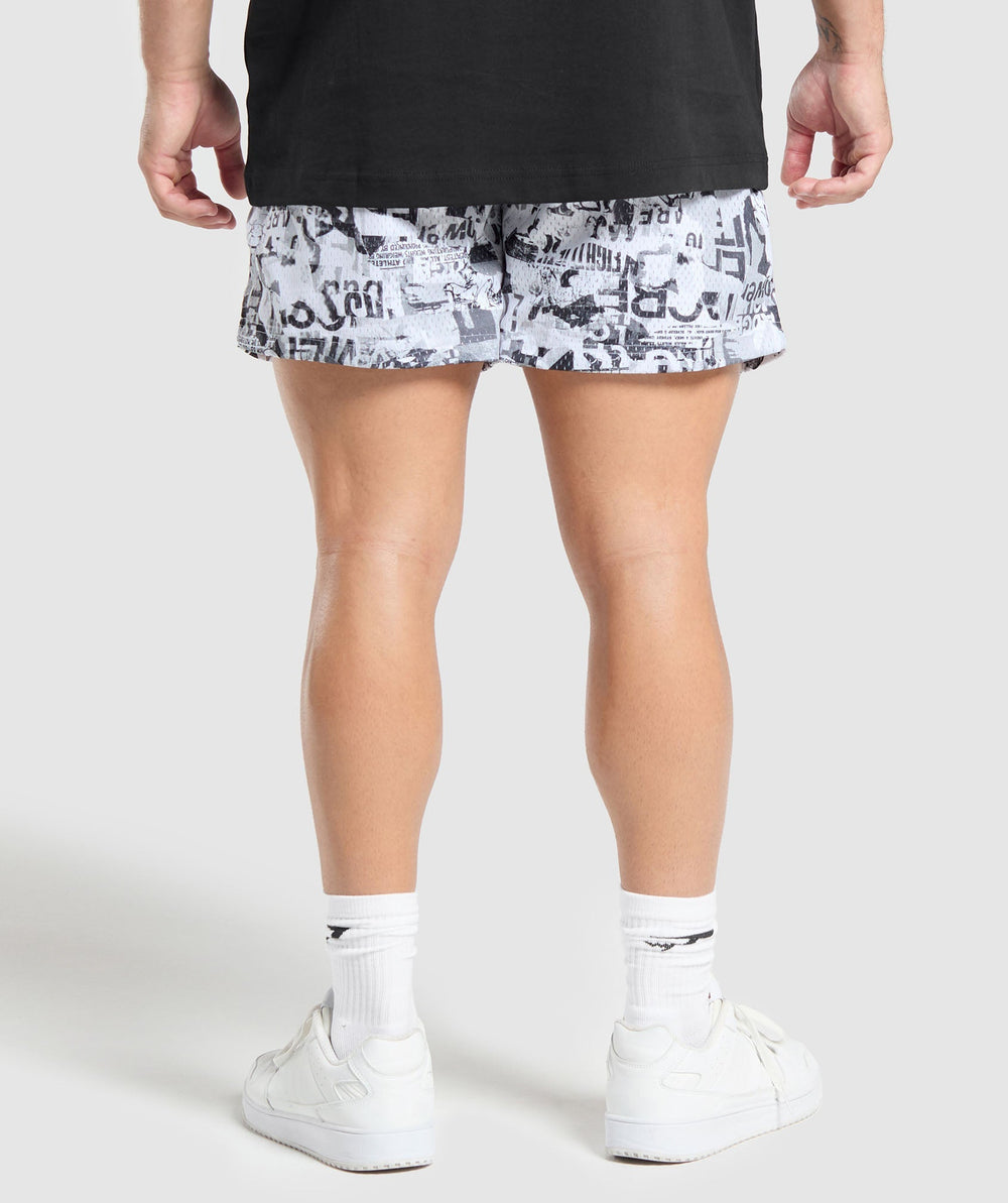 Printed Mesh 5" Shorts White