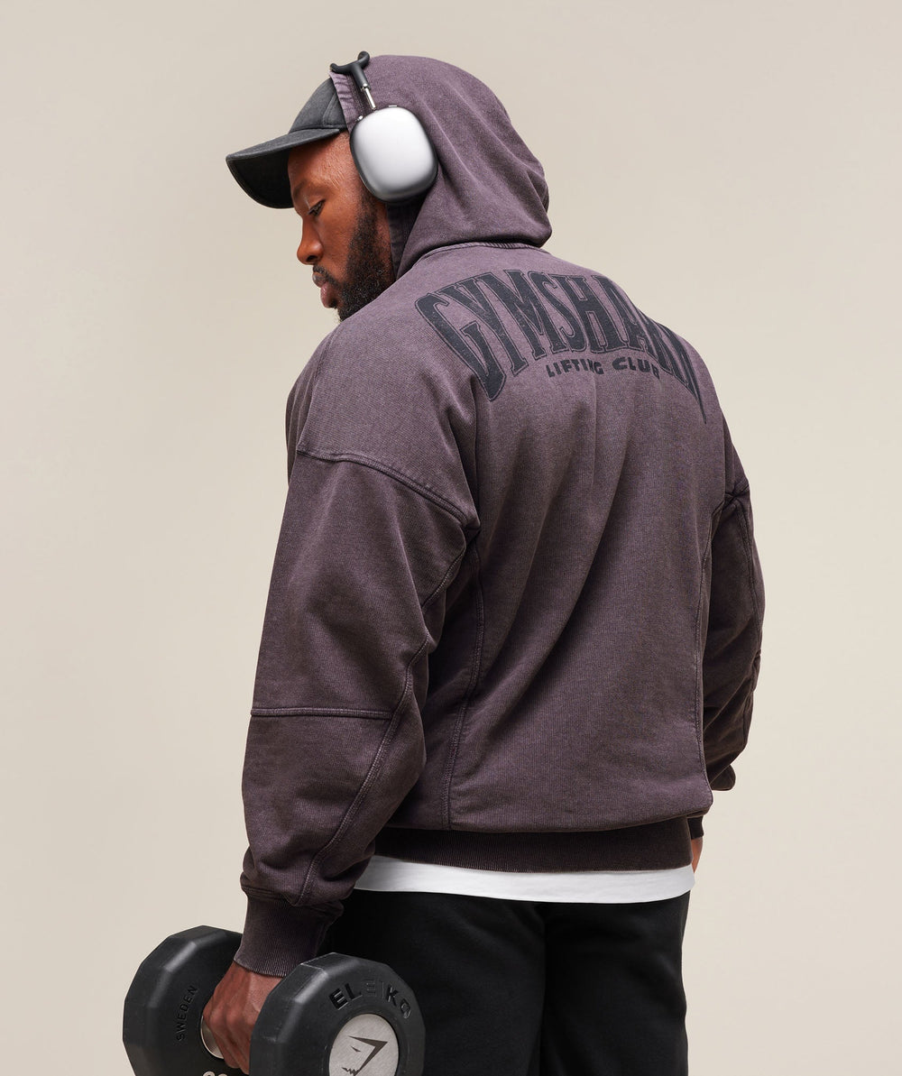Heritage Washed Hoodie Plum Brown