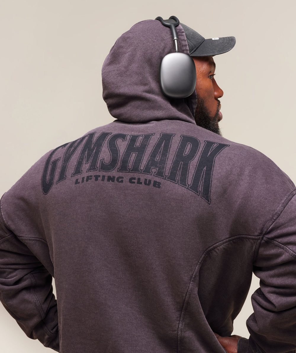 Heritage Washed Hoodie Plum Brown