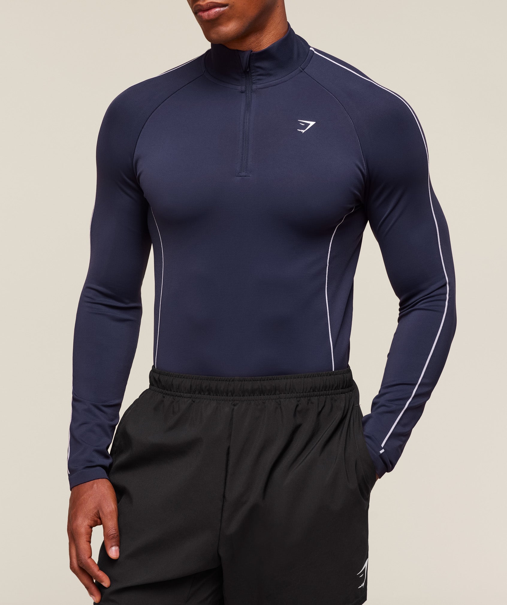 Clean Contour Seamless 1/4 Zip Heavy Blue/White