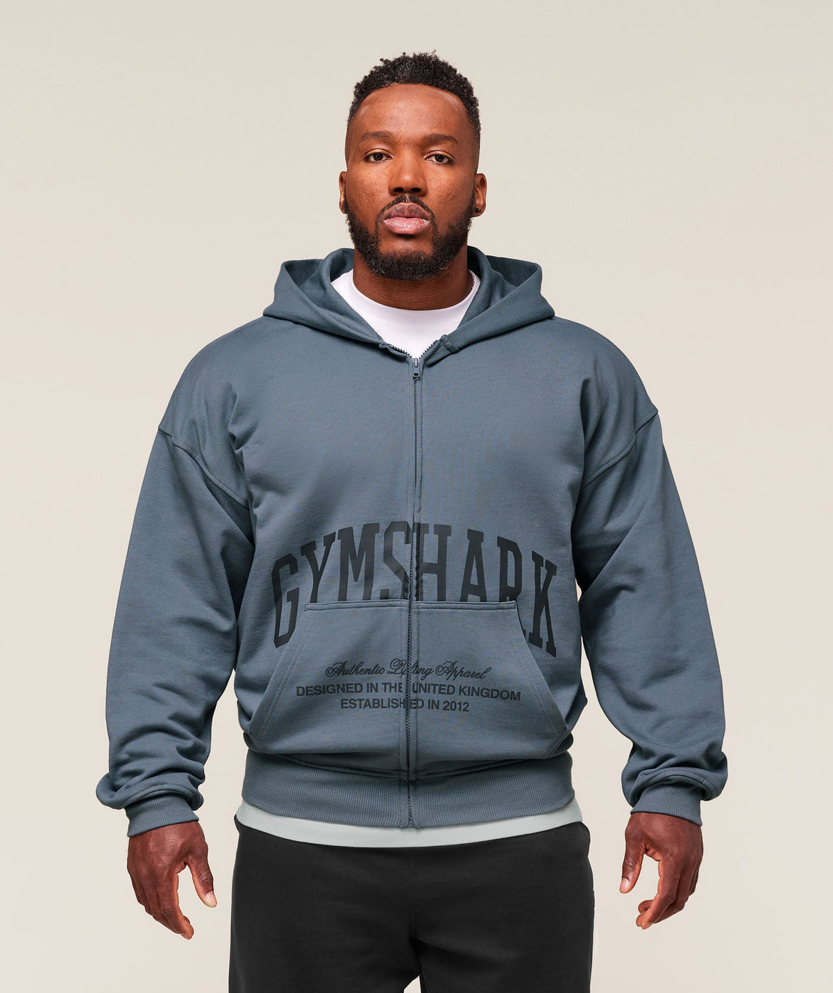Collegiate Script Zip Up Hoodie Iron Blue