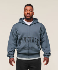Collegiate Script Zip Up Hoodie Iron Blue