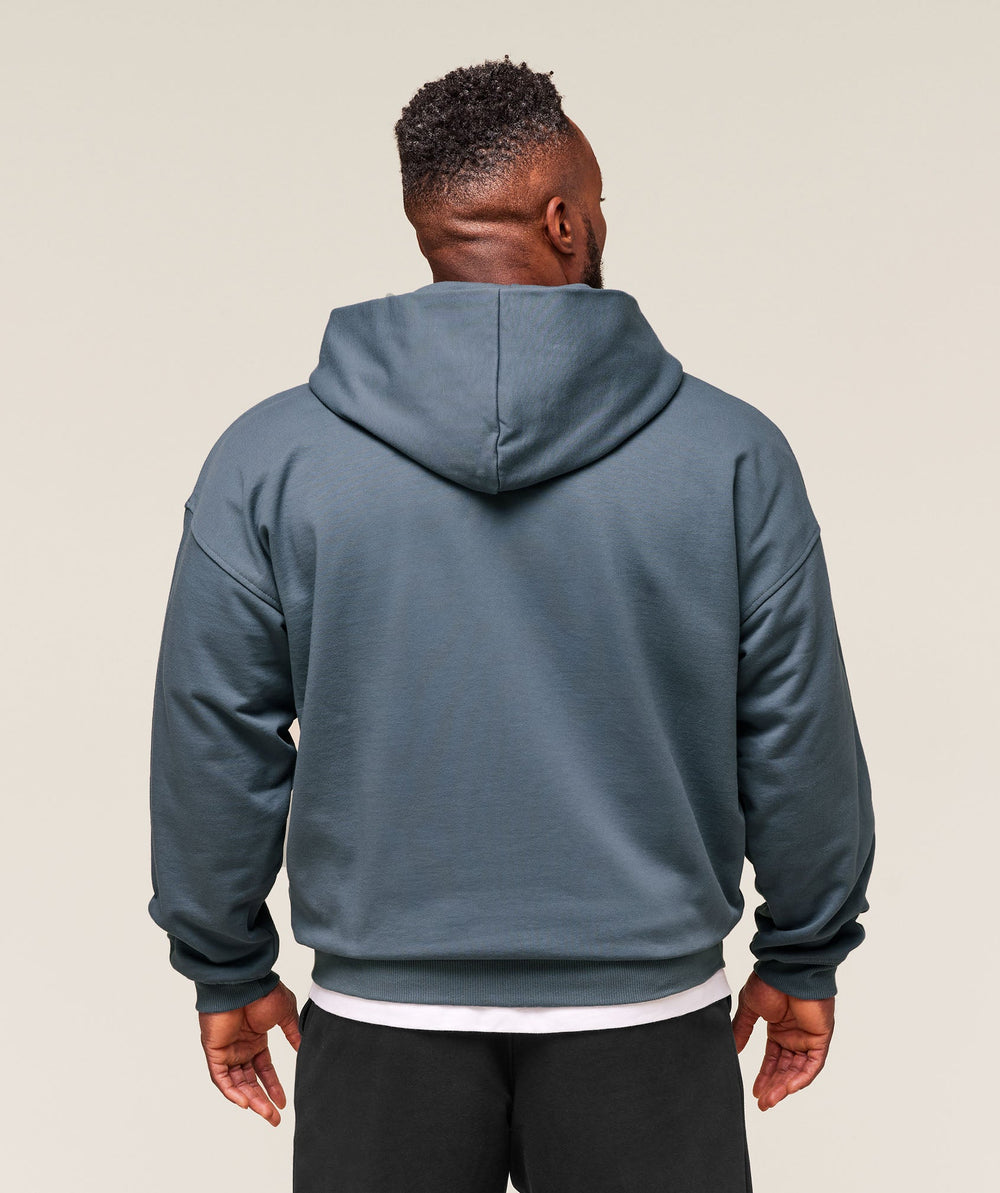 Collegiate Script Zip Up Hoodie Iron Blue