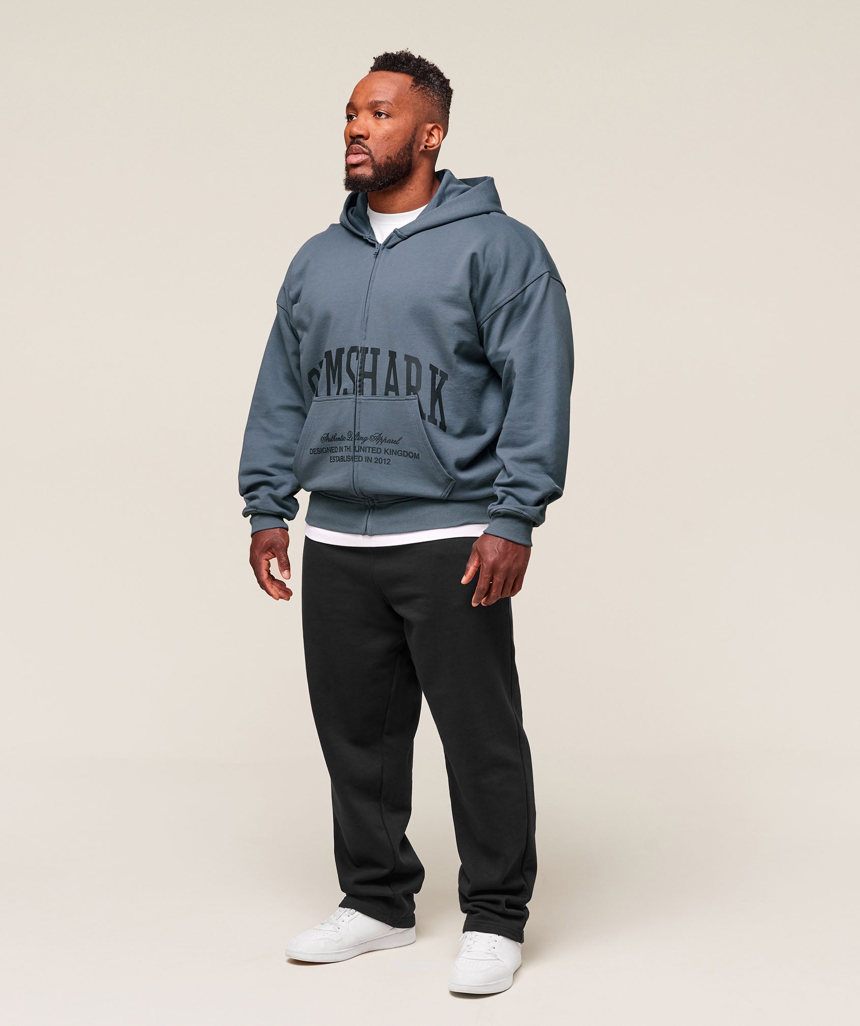 Collegiate Script Zip Up Hoodie Iron Blue