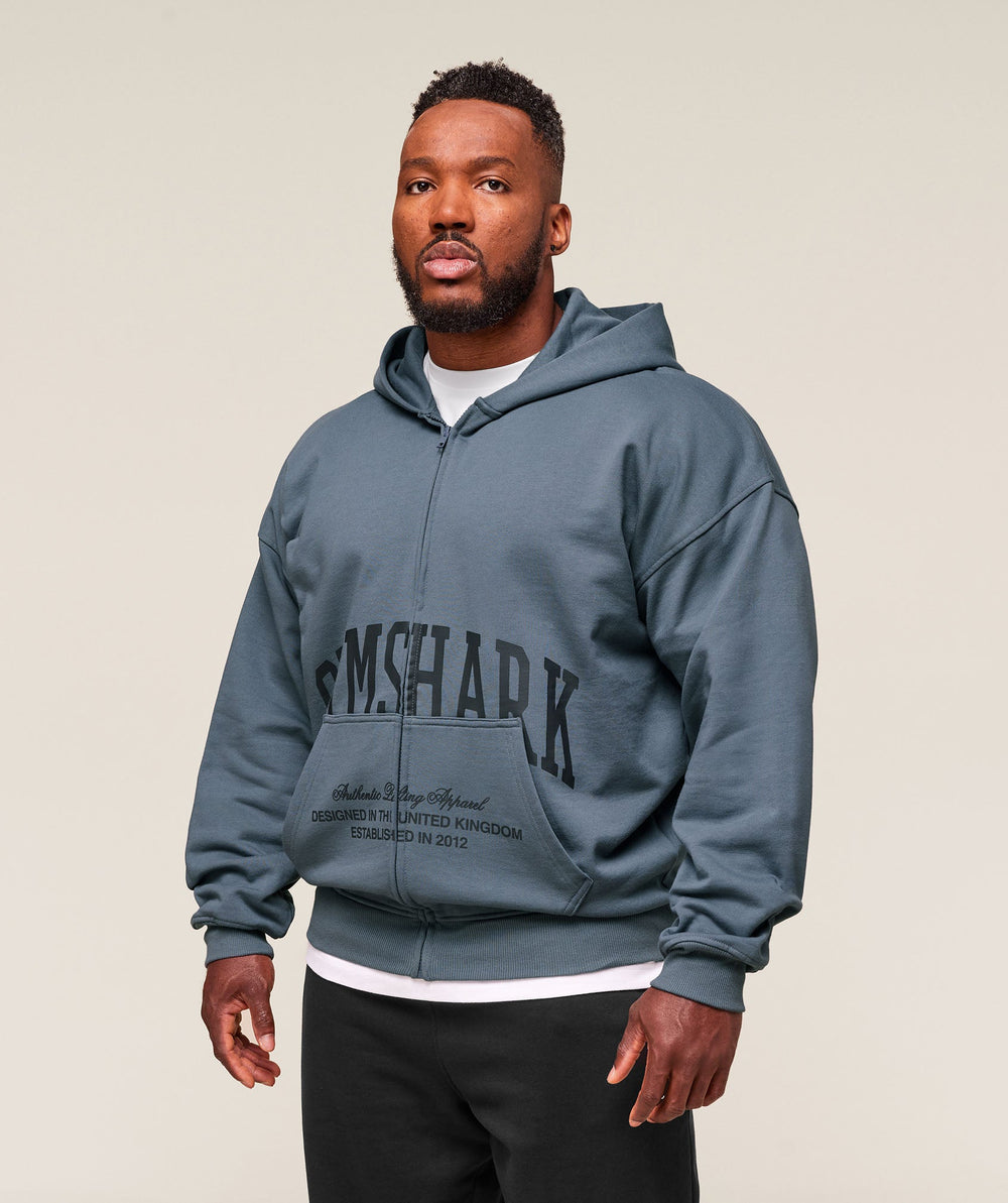 Collegiate Script Zip Up Hoodie Iron Blue