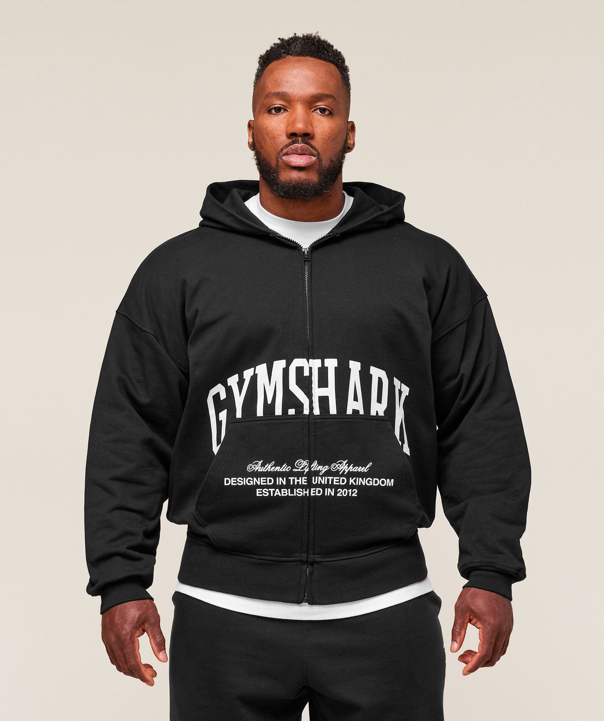 Collegiate Script Zip Up Hoodie Black/White