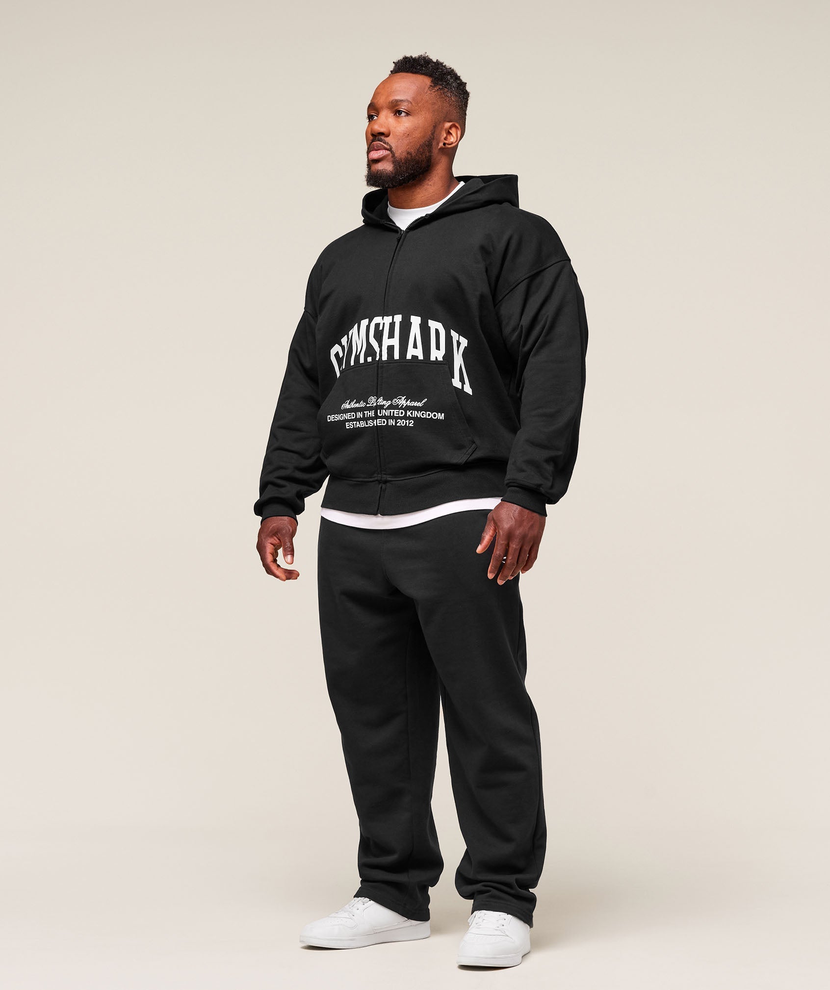 Collegiate Script Zip Up Hoodie Black/White