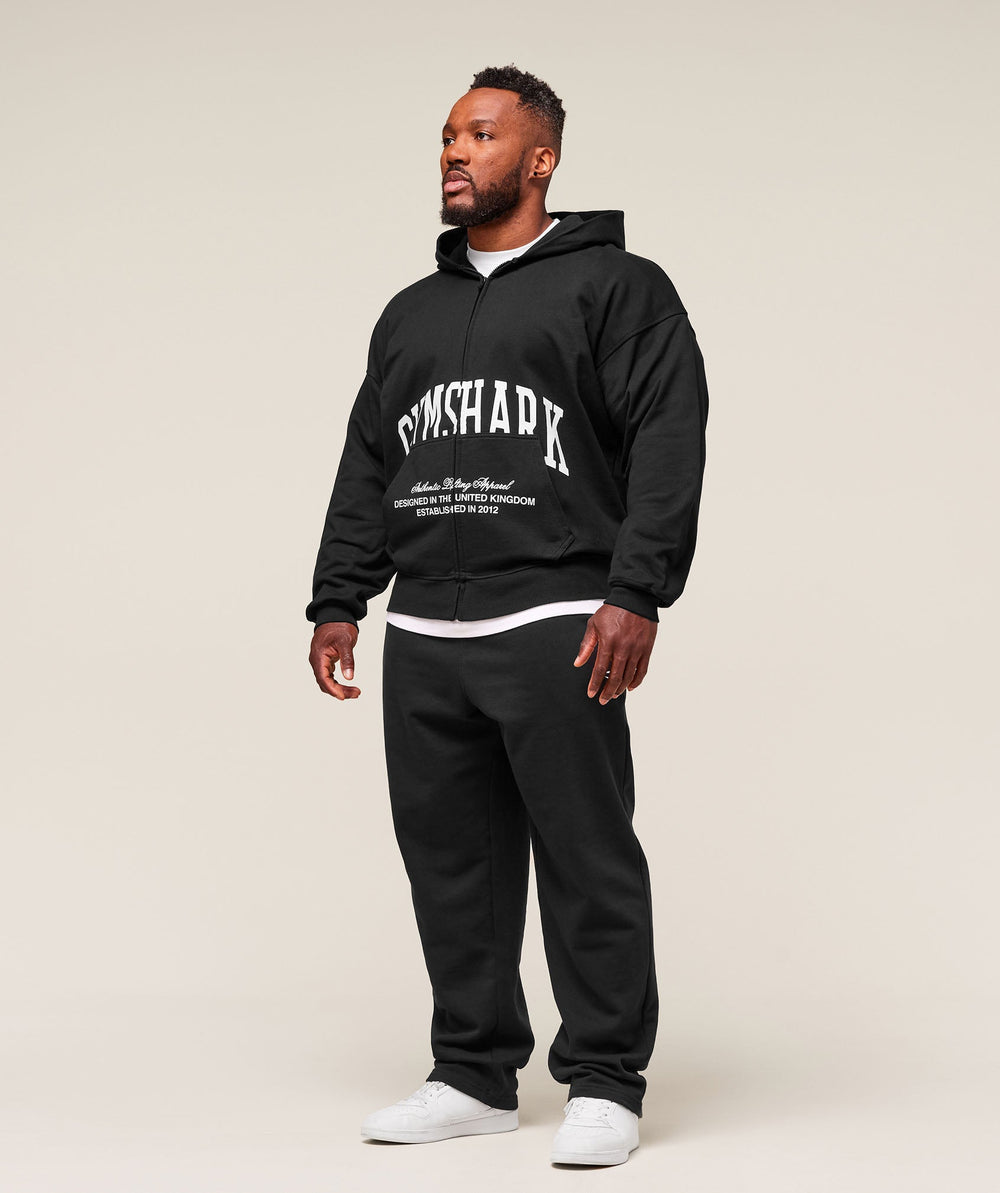 Collegiate Script Zip Up Hoodie Black/White