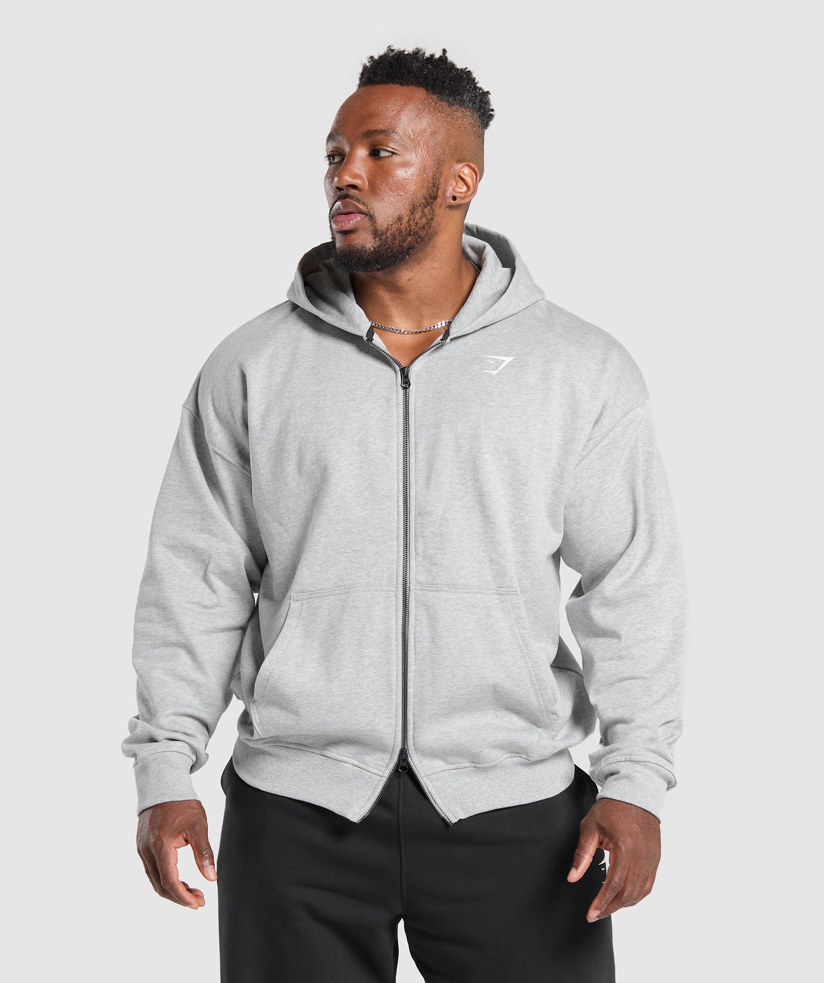Power Zip Up Hoodie Light Grey Core Marl