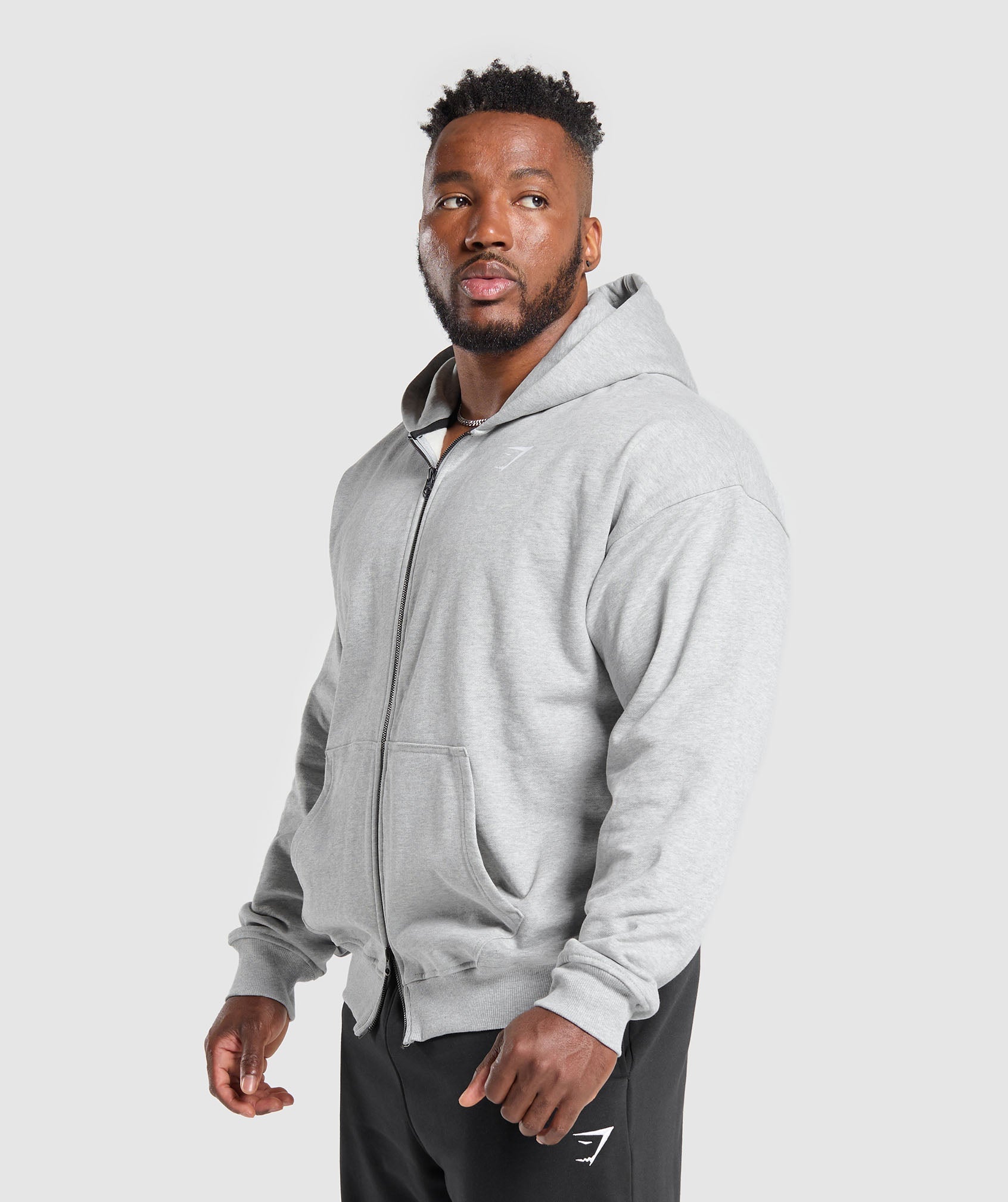 Power Zip Up Hoodie Light Grey Core Marl