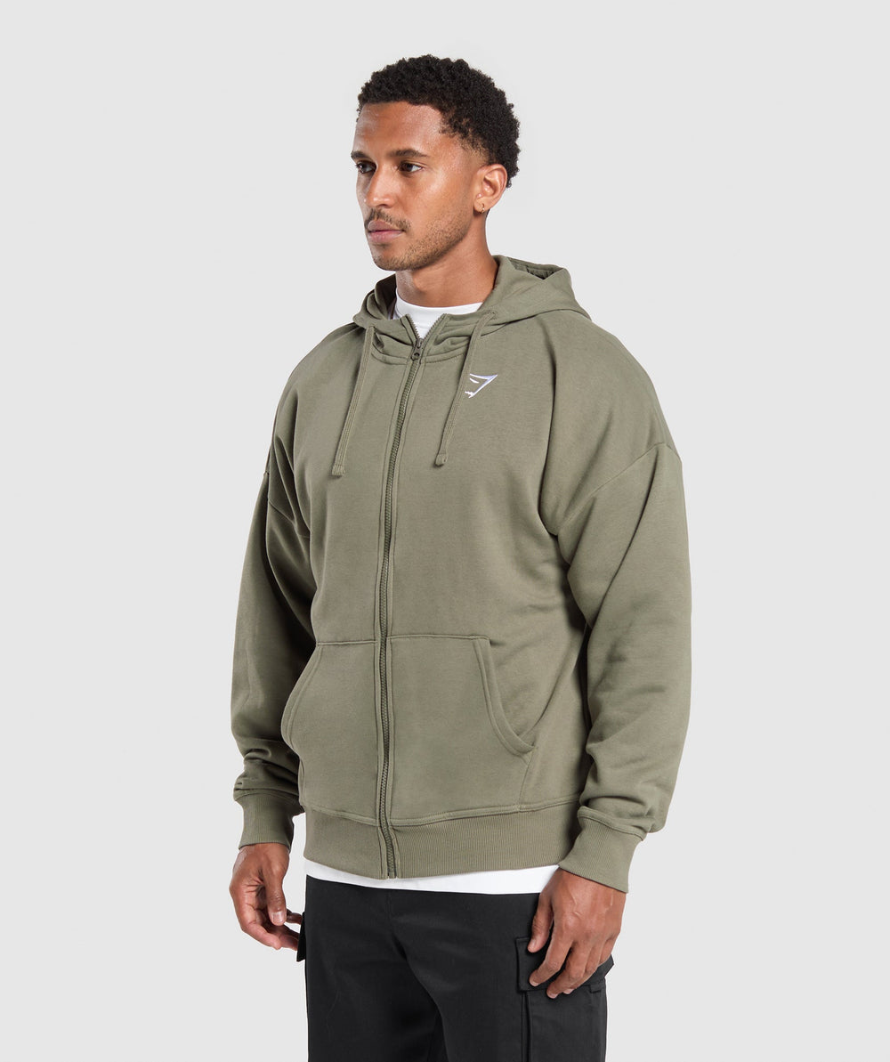 Crest Oversized Zip Up Hoodie Base Green