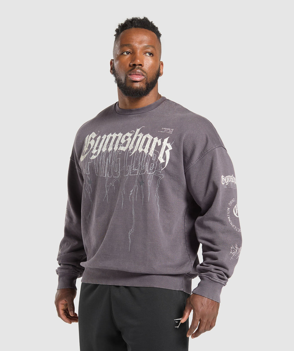 Distressed Graphic Crew Brushed Purple Acid Wash
