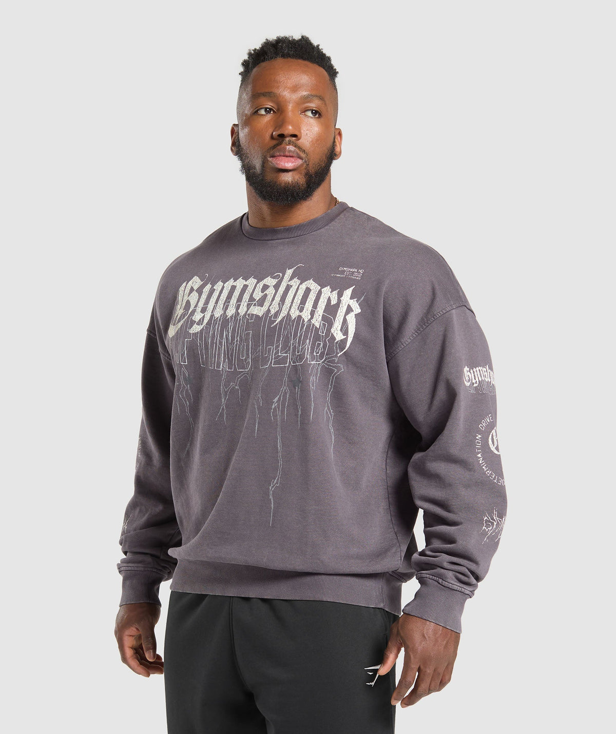 Distressed Graphic Crew Brushed Purple Acid Wash