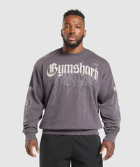 Distressed Graphic Crew Brushed Purple Acid Wash
