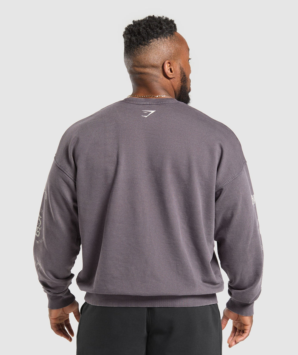 Distressed Graphic Crew Brushed Purple Acid Wash