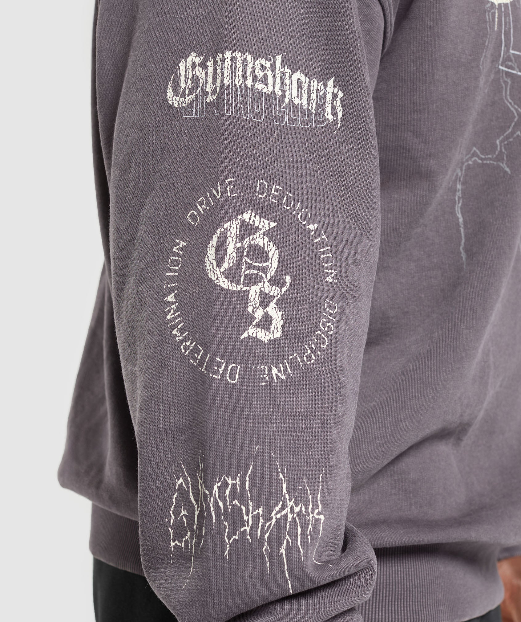 Distressed Graphic Crew Brushed Purple Acid Wash