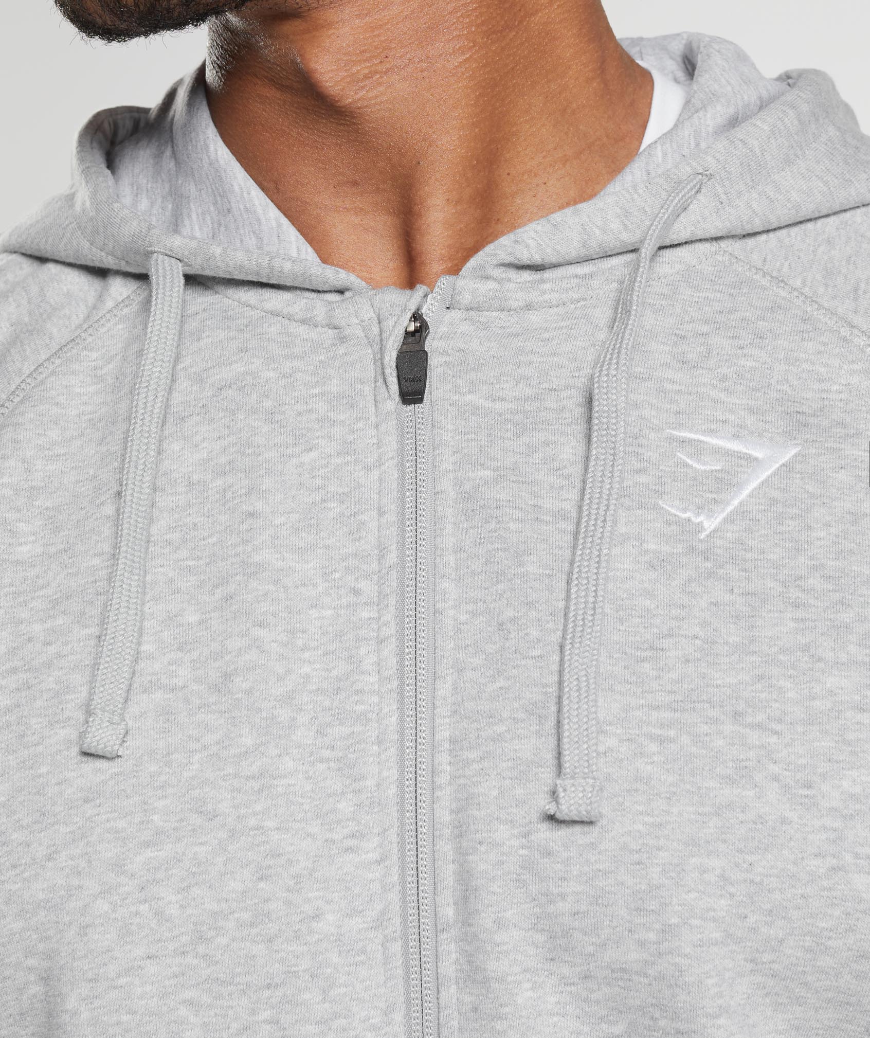 Crest Zip Up Hoodie Light Grey Marl