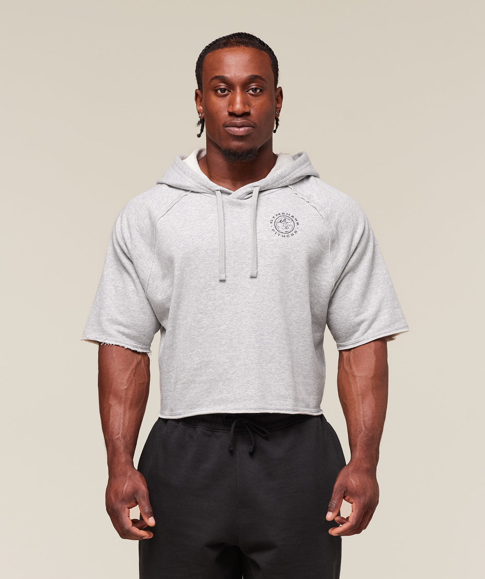 Legacy Short Sleeve Crop Hoodie Light Grey Core Marl