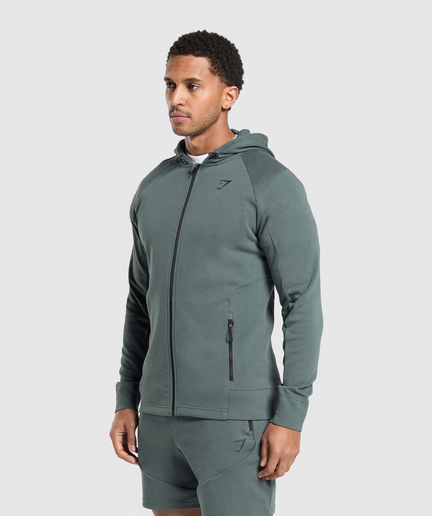 Interlock Tech Zip Up Hoodie Slate Teal