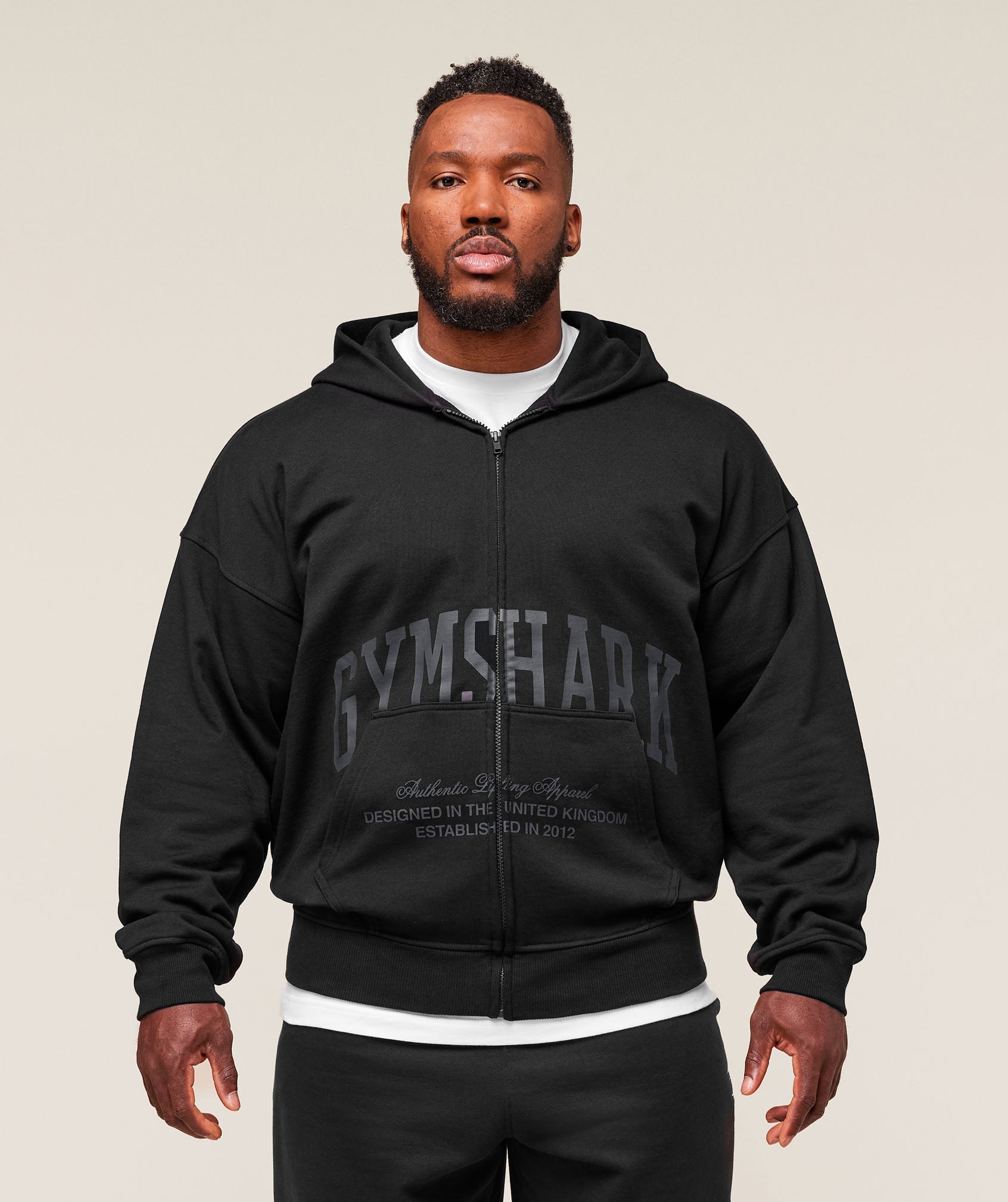 Collegiate Script Zip Up Hoodie Black
