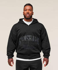 Collegiate Script Zip Up Hoodie Black