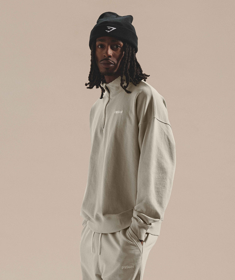 Rest Day Sweats 1/4 Zip Pebble Grey