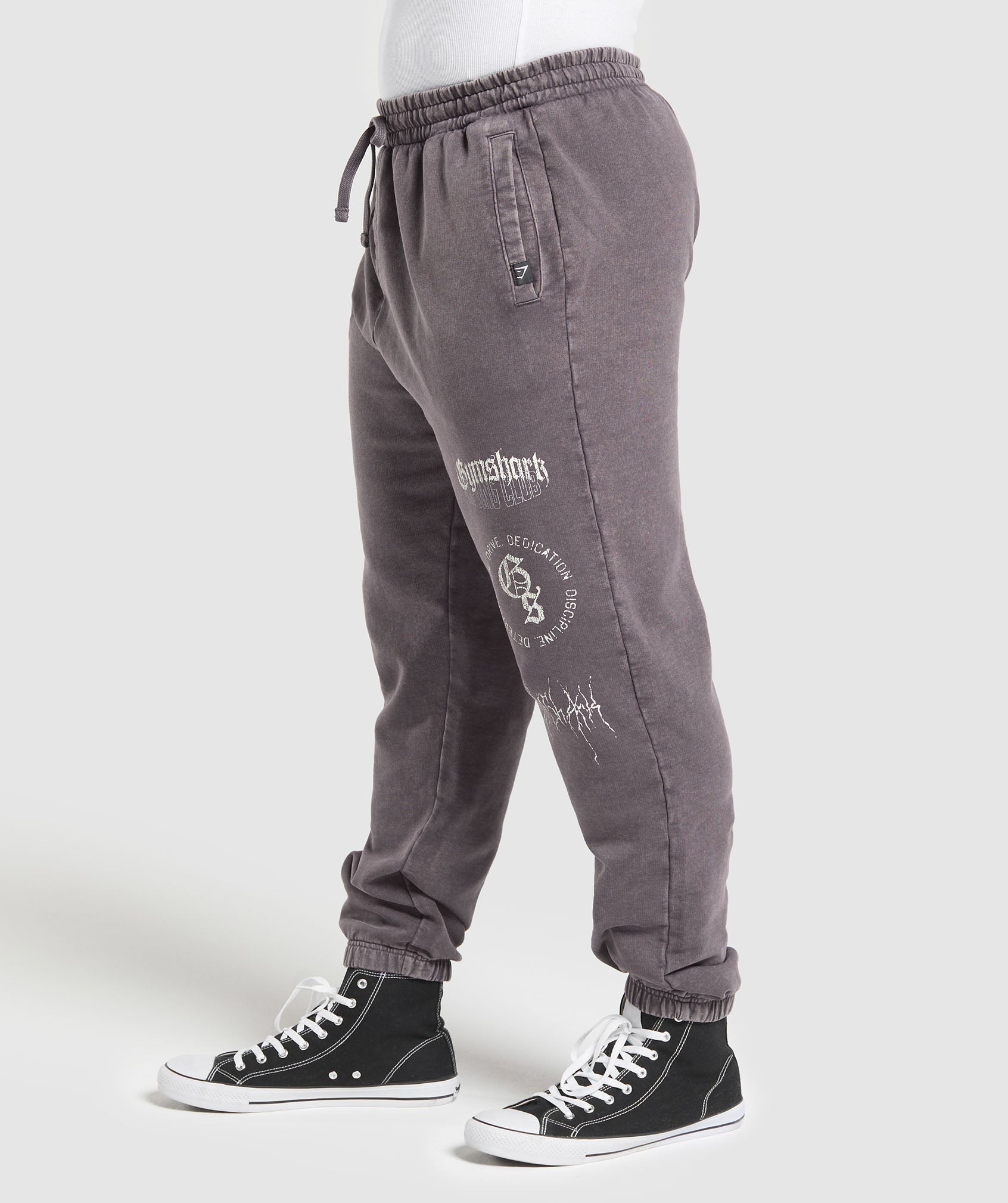 Distressed Graphic Joggers Brushed Purple Acid Wash