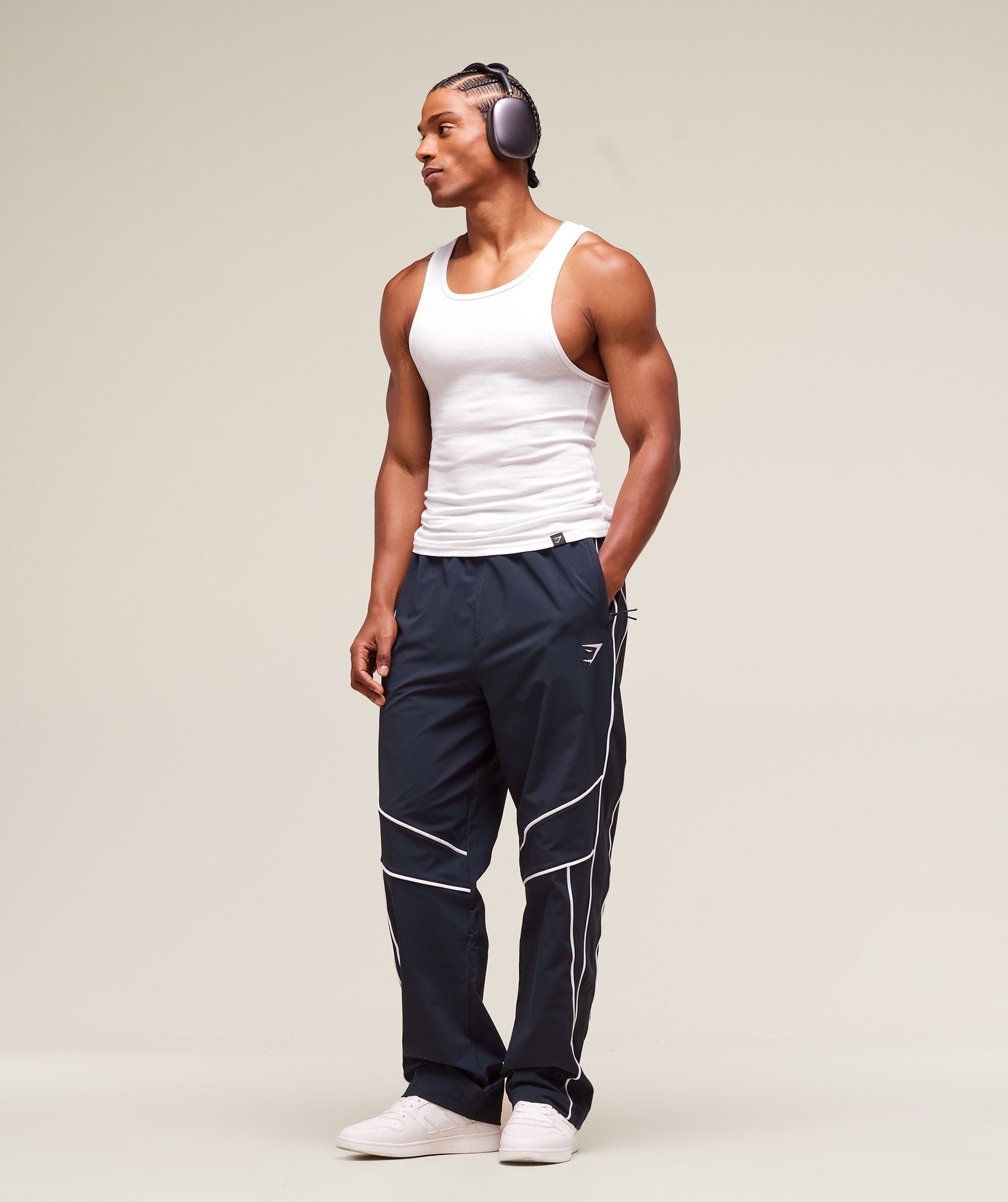 Retro Crinkle Track Pants Heavy Blue